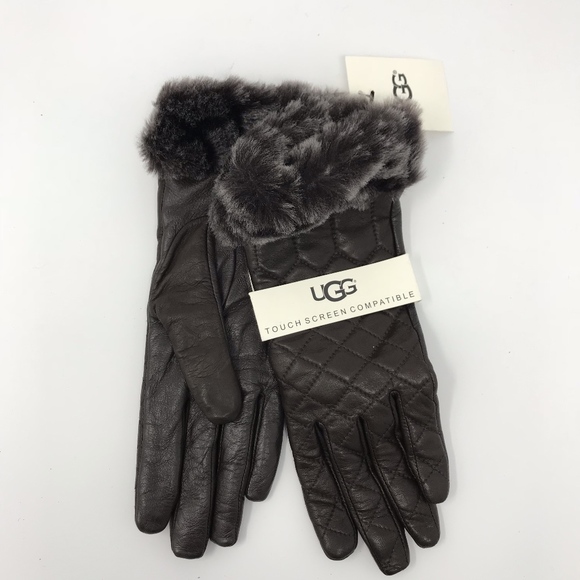 UGG Accessories - UGG Leather Quilted Gloves Fur Touchscreen New